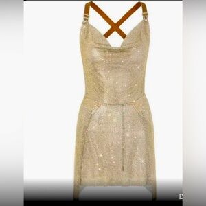 Poster girl rhinestoned Adrianne Dress in dune